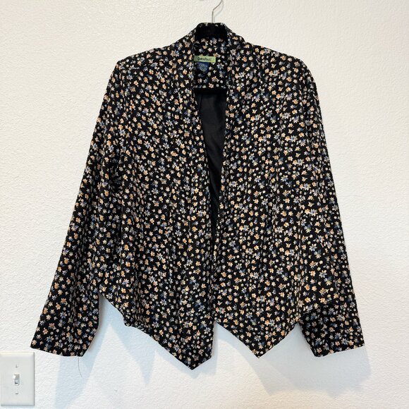 Nordstrom FreeHug Flower Blazer Lightweight Flowy Black Size L - Picture 1 of 5